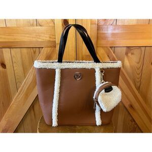 ANNE Klein Women Camel color Faux leather Faux Shearing Small Totes Bag handbag